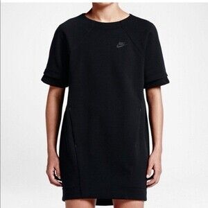 Nike Sportswear Tech Fleece Sweatshirt Dress Womens M Black Short Sleeve